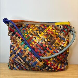 Amerileather Multicolor Cybil Woven Genuine Leather Shoulder Bag